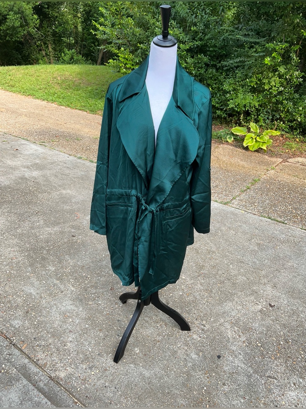 Nina Leonard open front jacket drawstring